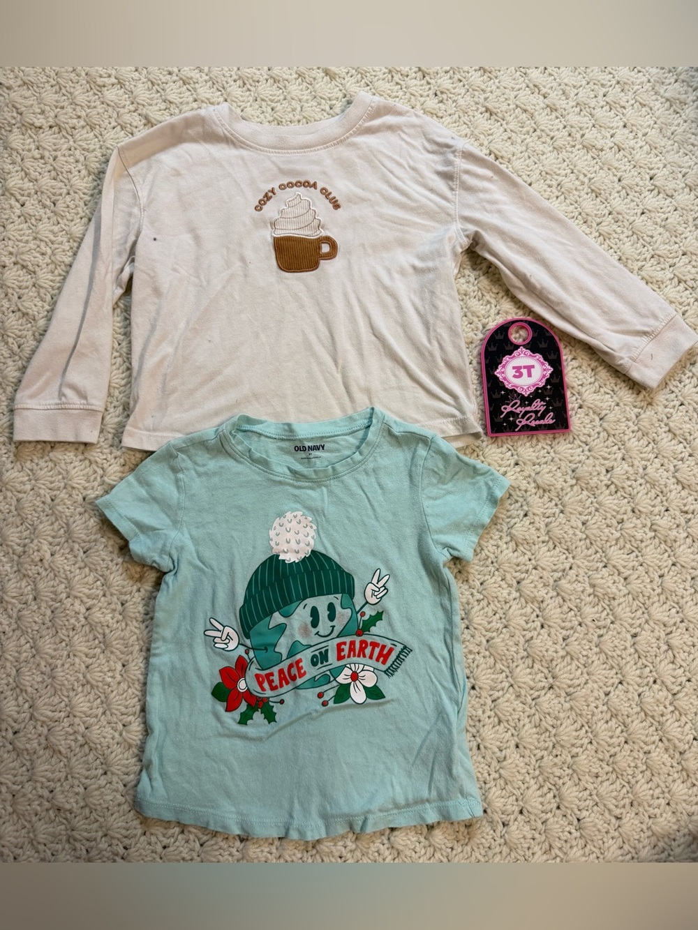 Cream Cozy Cocoa Club Long Sleeve Top & Mint Peace On Earth Tee - Kids